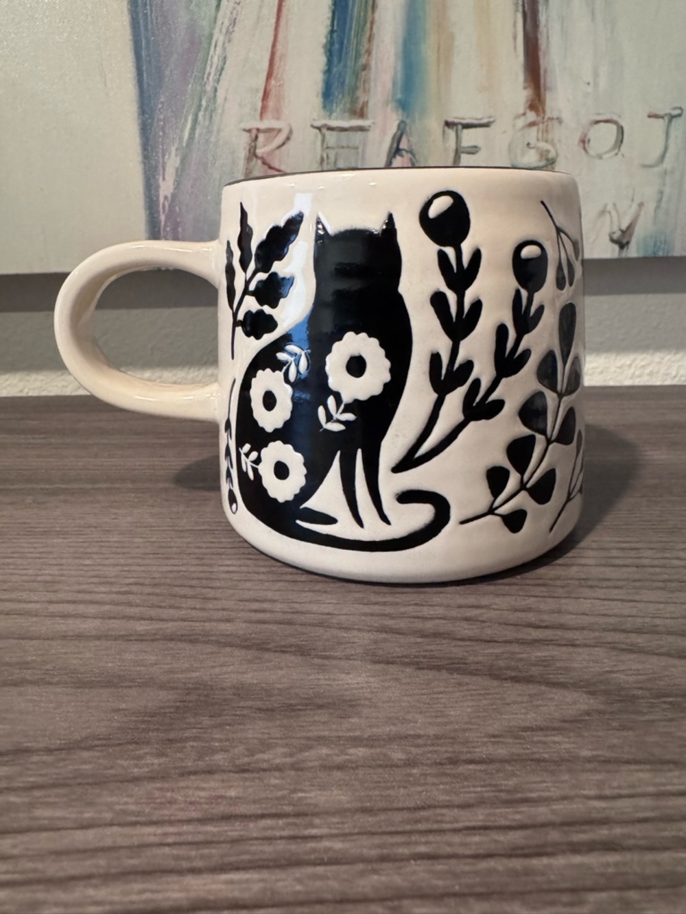 Black Cat Floral Mug - Picture 3 of 4